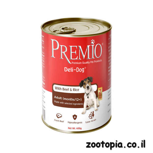 Premio פטה לכלבים בקר ואורז - 400 גרם