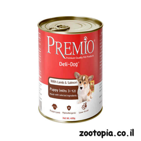 Premio פטה לגורי כלבים כבש וסלמון - 400 גרם